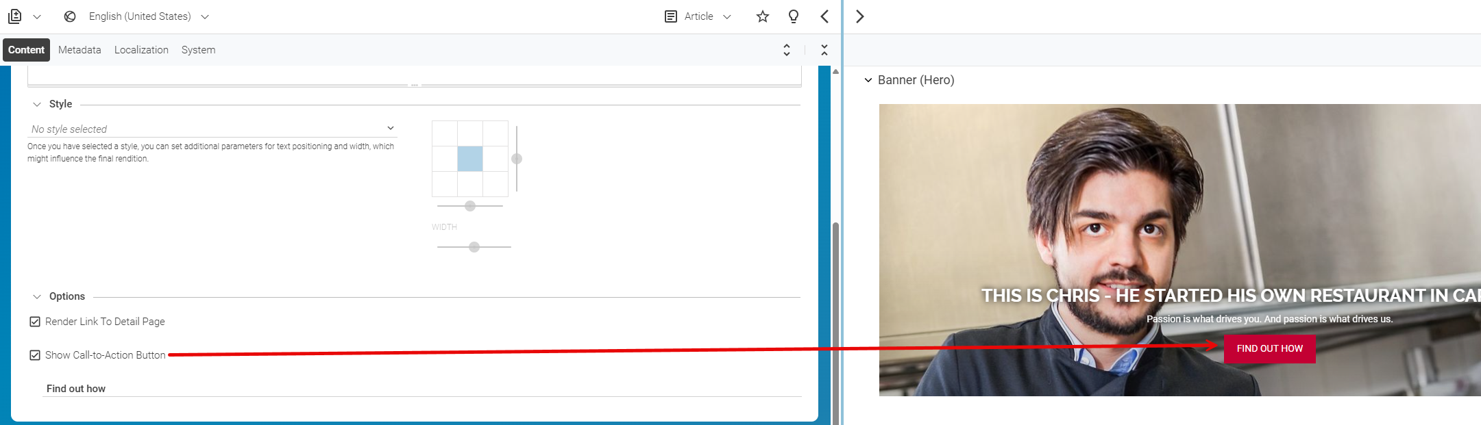 Call-to-action button in teaser view
