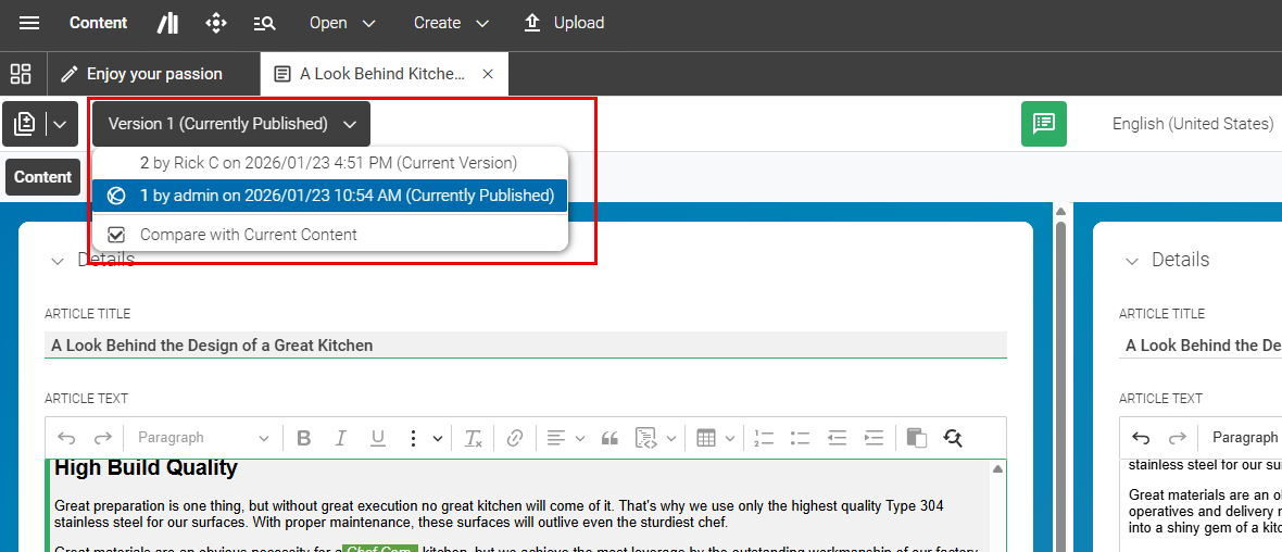 Selecting another version