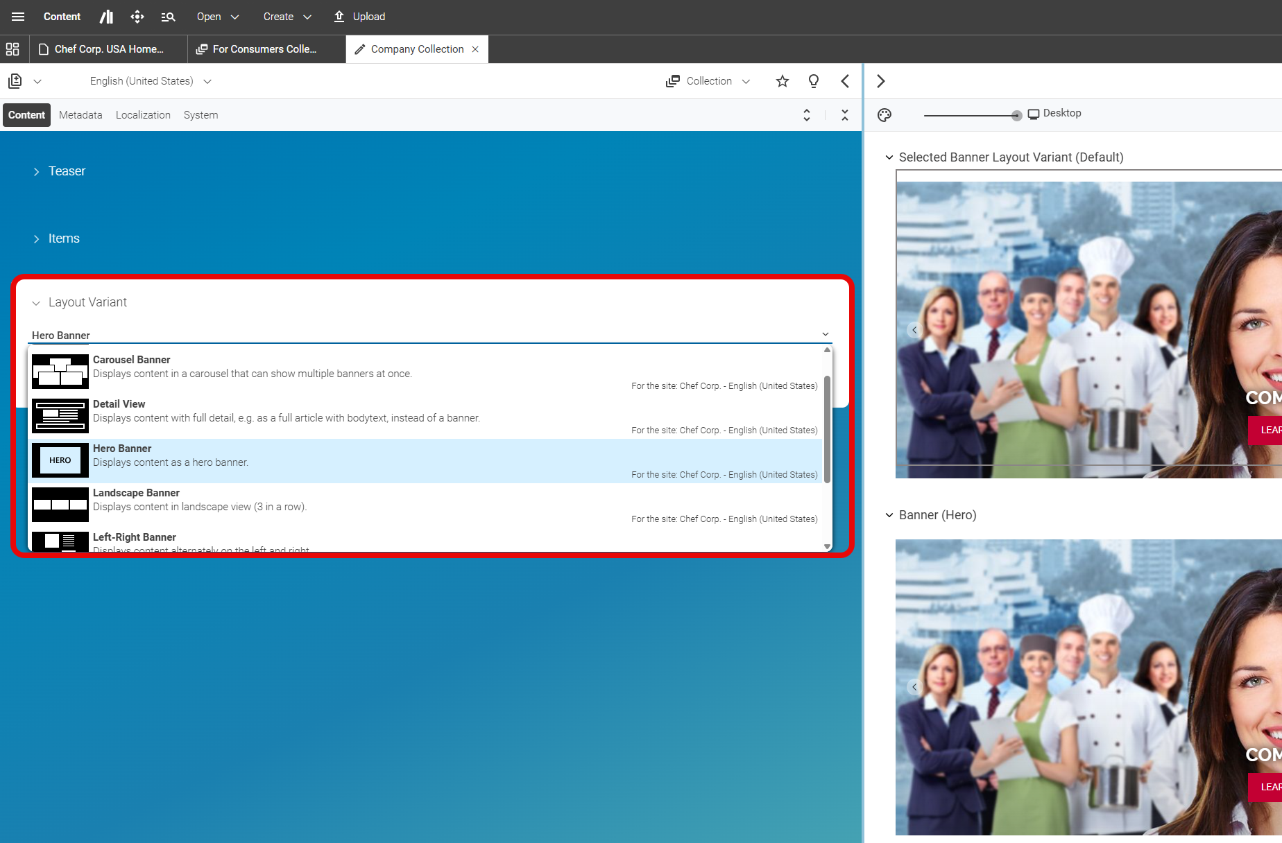 Different layout variants of the same Collection