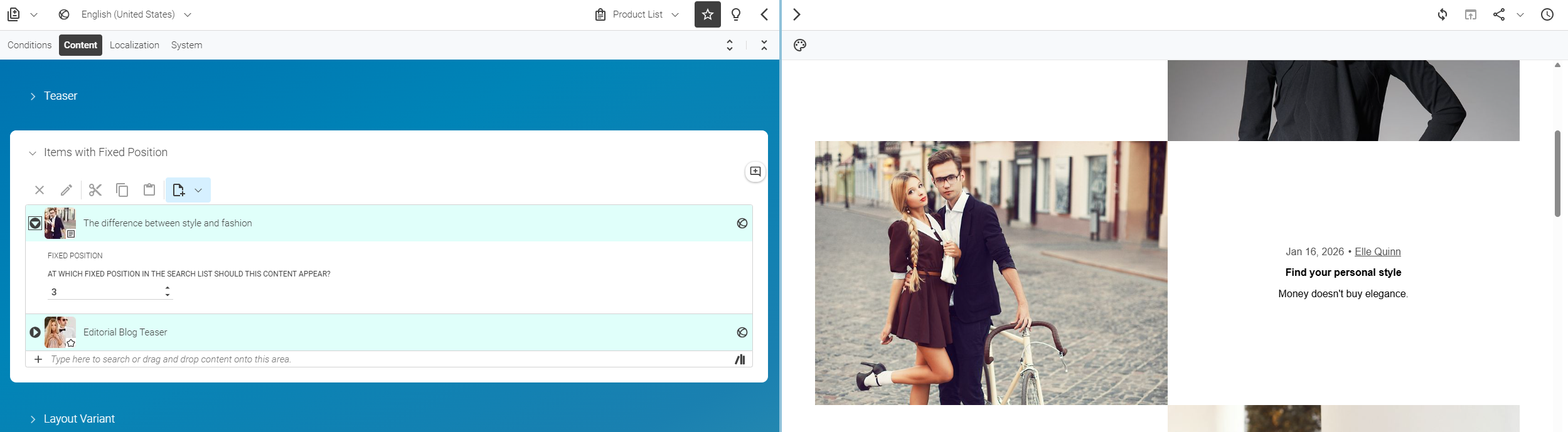 CMS content in product list