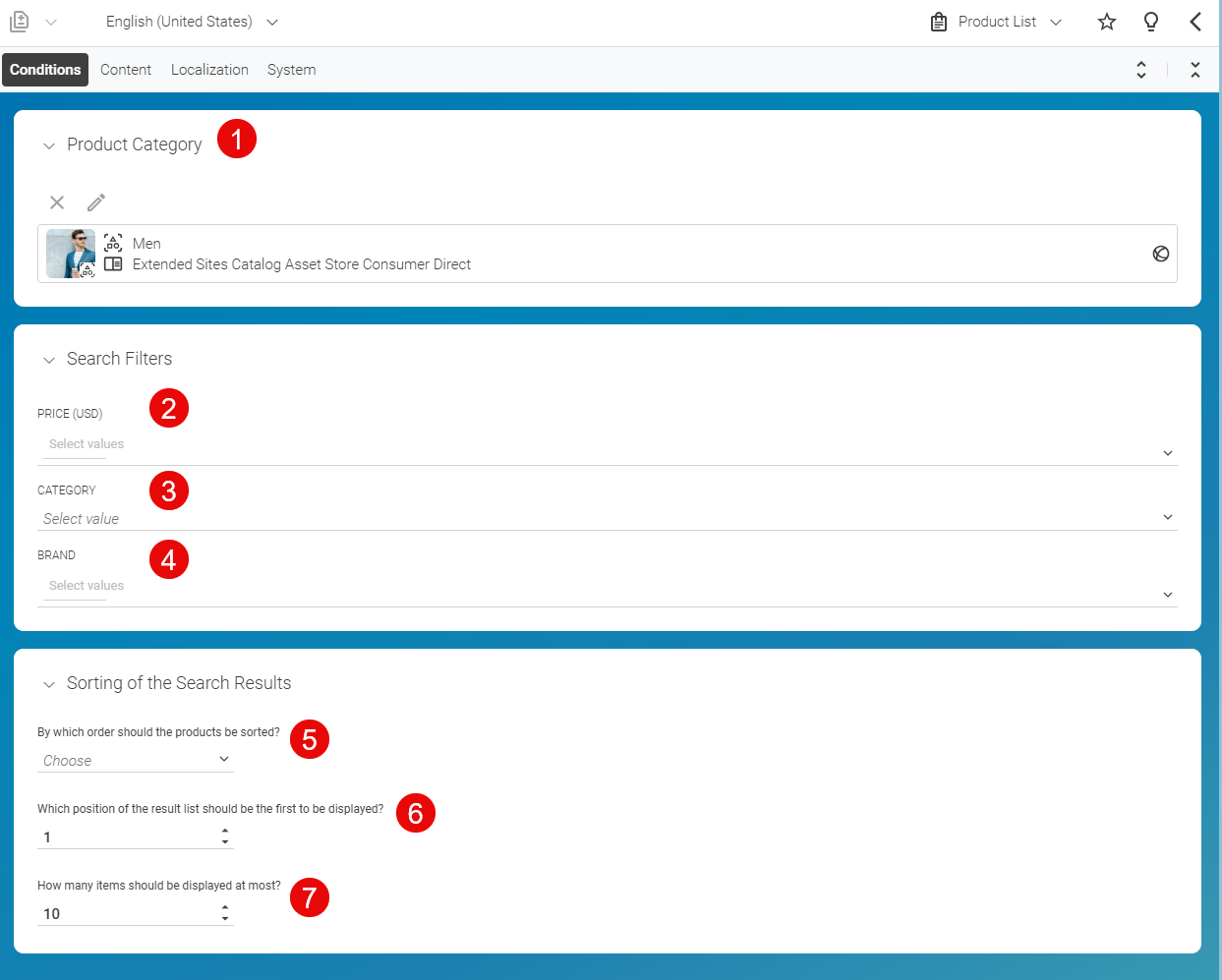 Example of a product list