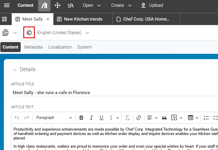 Current state of the content item