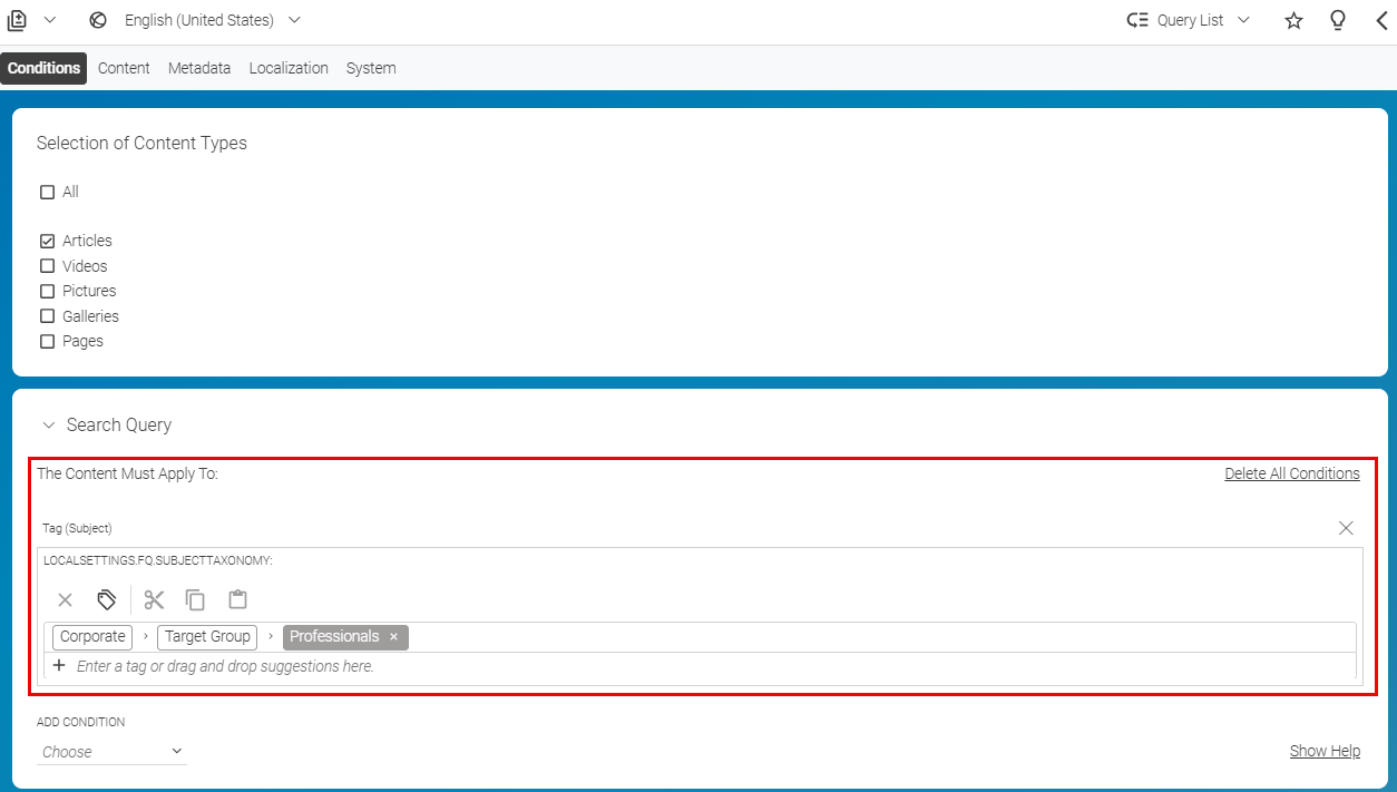 Query List with taxonomy condition