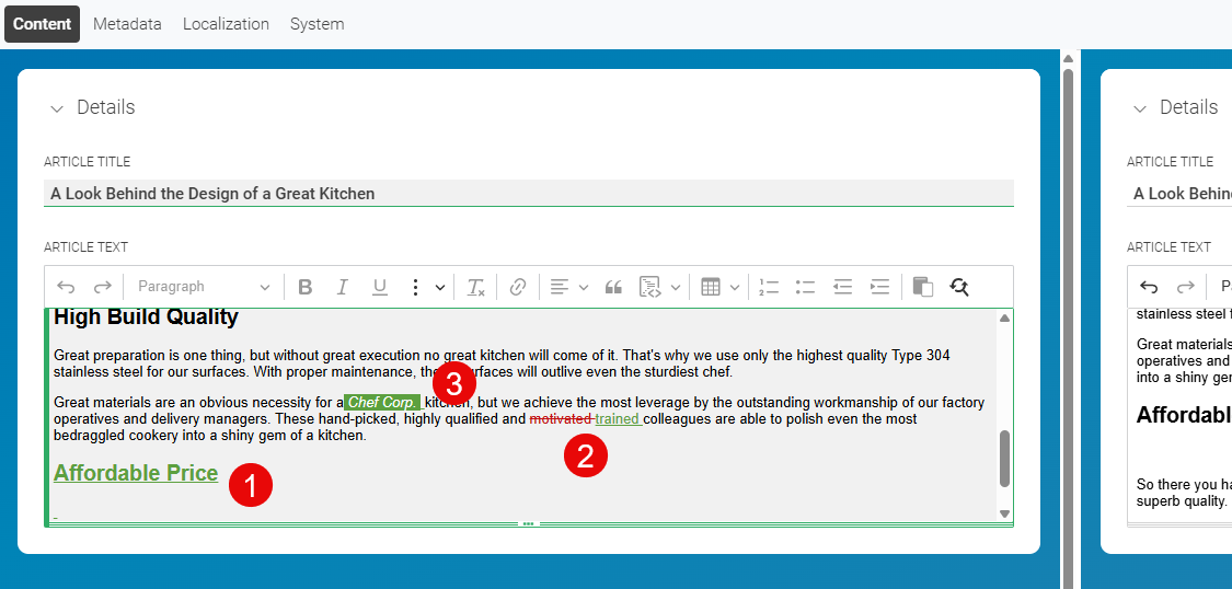 Rich text change highlighting