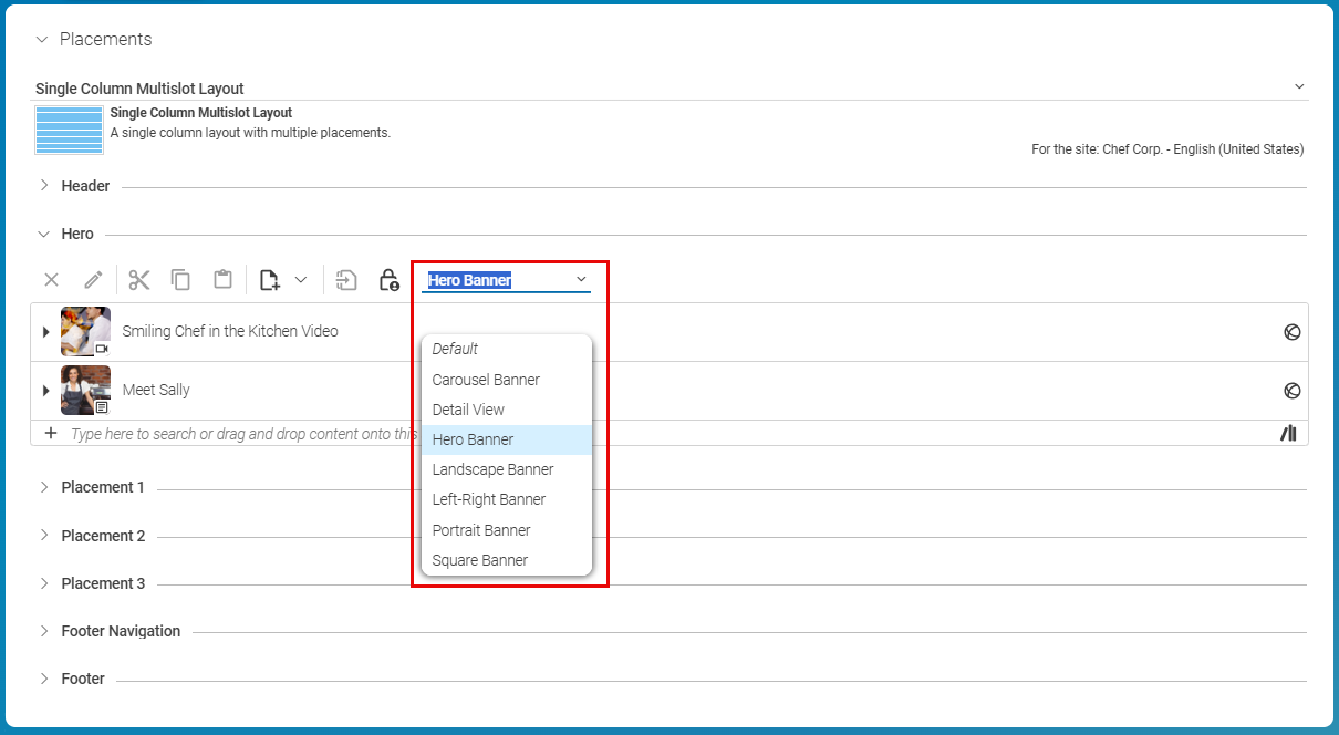 Selecting layout variant in placement of a Page content item