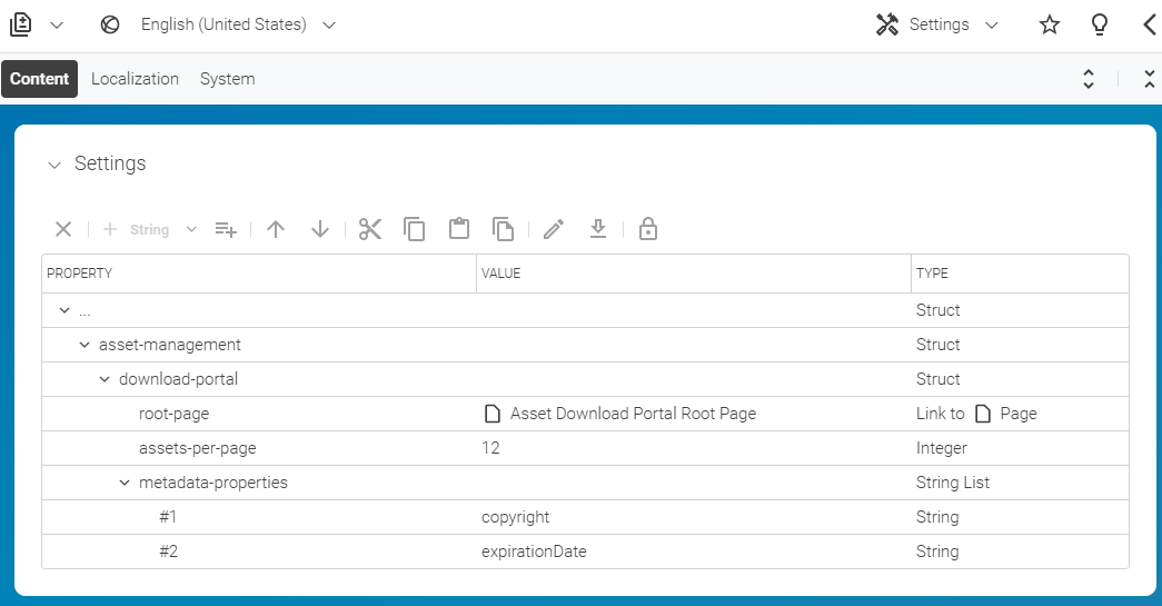 Configuration of the download portal