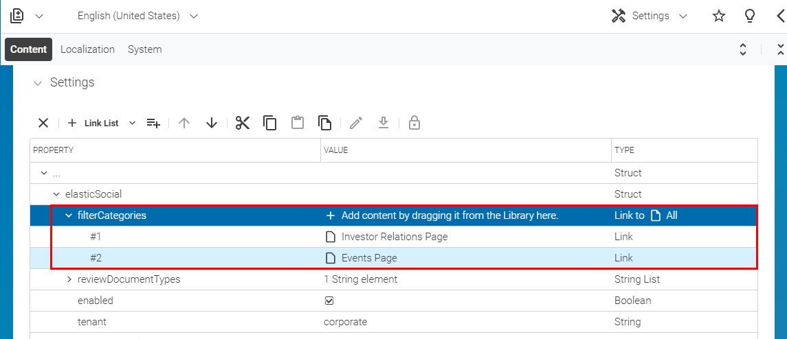 Configuring available filter categories for comments