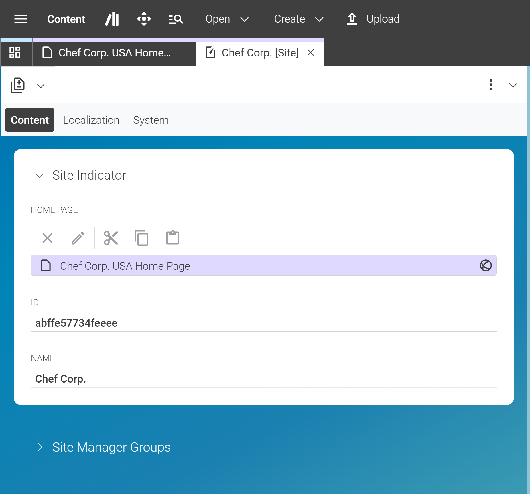 Site Indicator linking to the root page