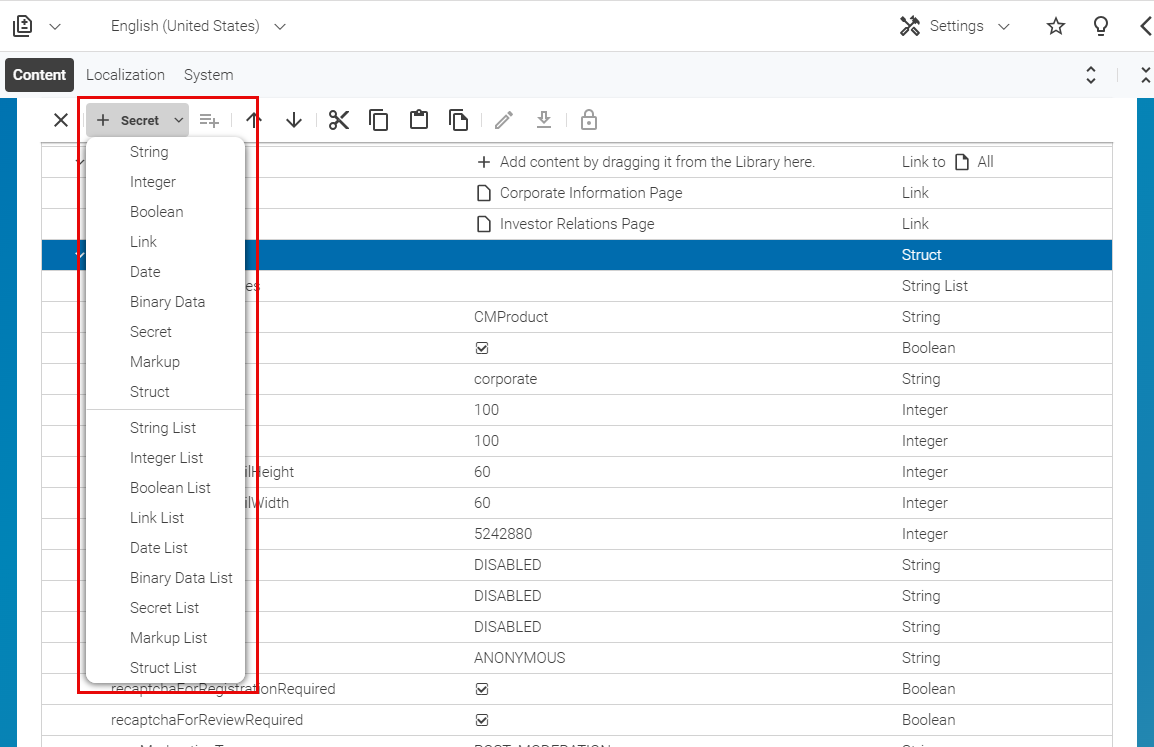 A Split button with available options