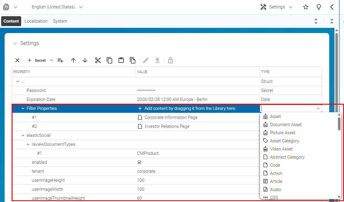 Select content type for Link