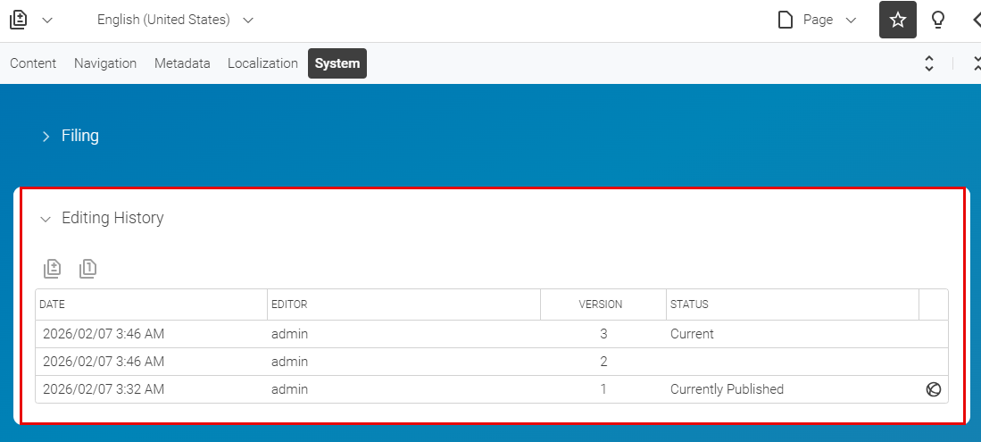 Editing history of a content item