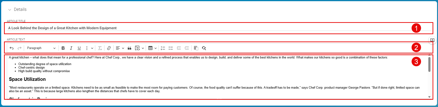 A simple text field and a rich text field