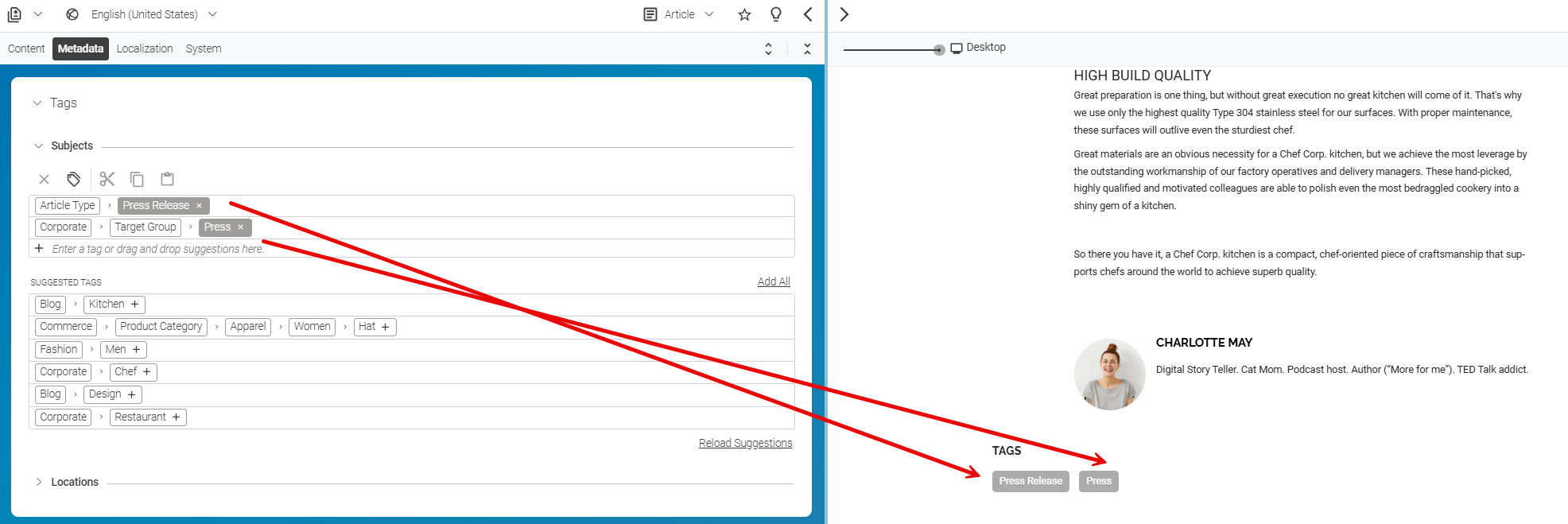 Link to a topic page as a tag