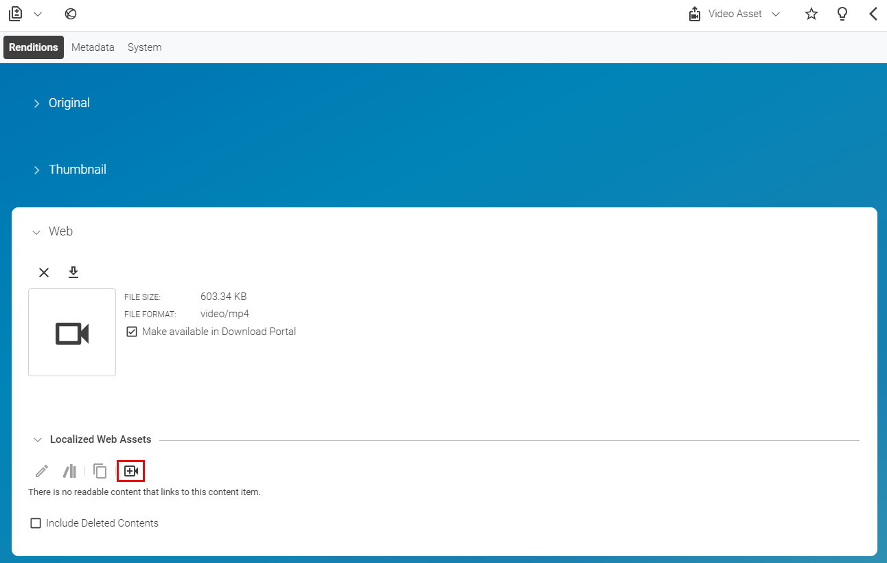 Create video from asset button