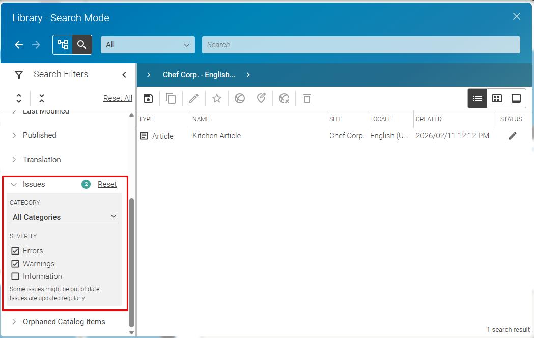 Searching for issues in content