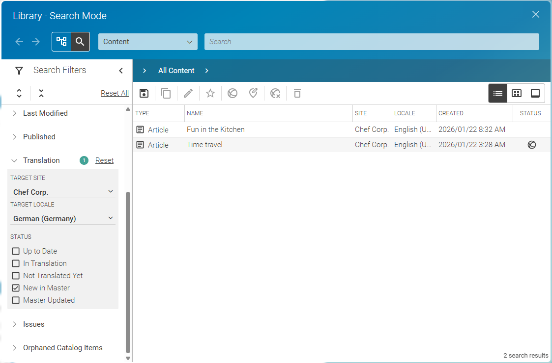 Translation State Library Filter