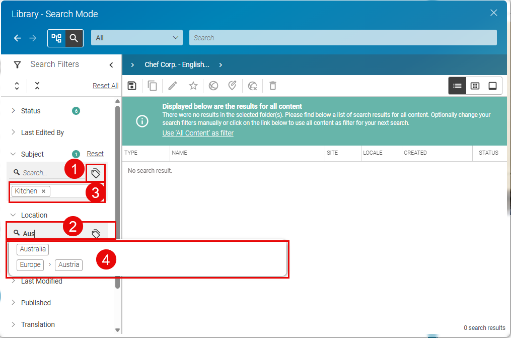 Taxonomy filter in the Library