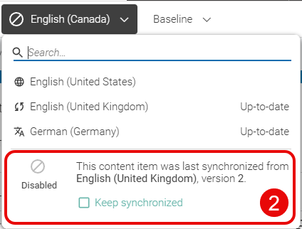 Localization status: Disabled – in this case for English (Canada)
