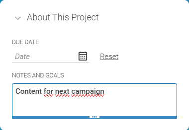 About this Project section of a project