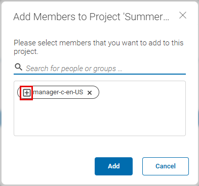 Add members window with selected group