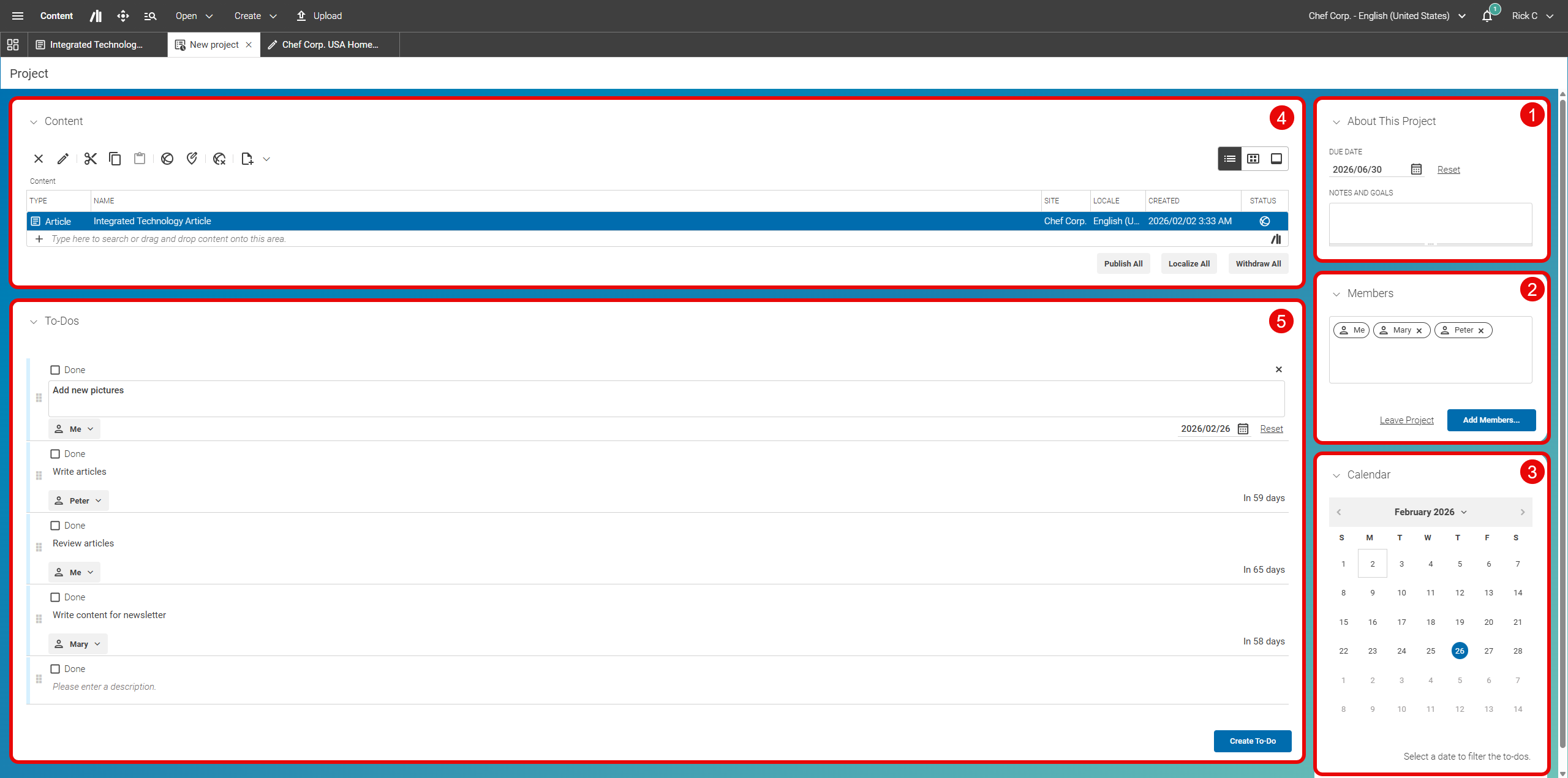 Project tab in Studio