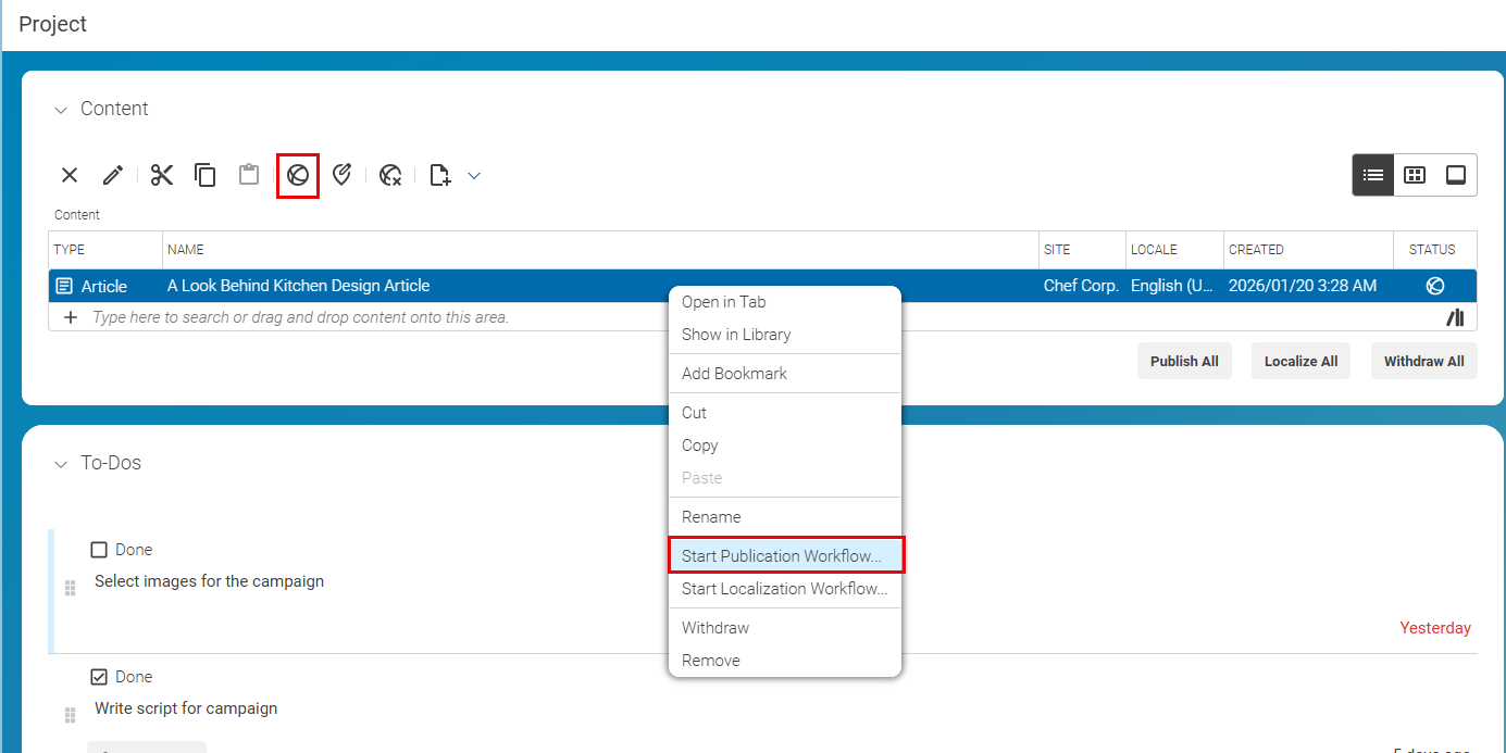 Publish selected items