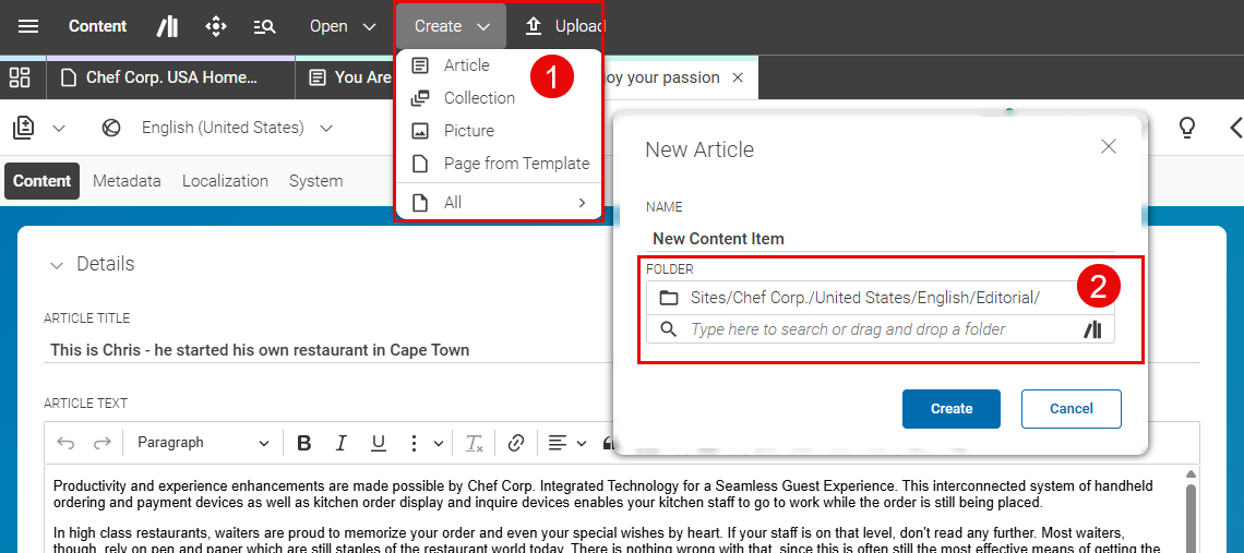 Quick Create an Article