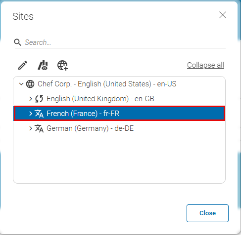Derived Site in Sites Window