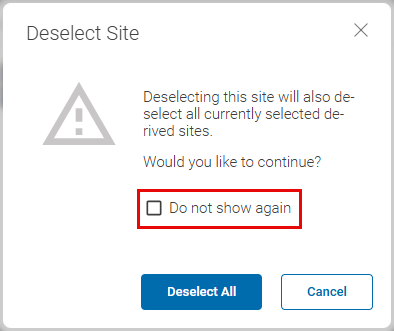 Warning for deselected subsites