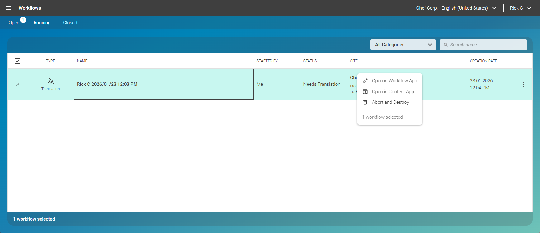 Aborting translation workflow in Workflow App
