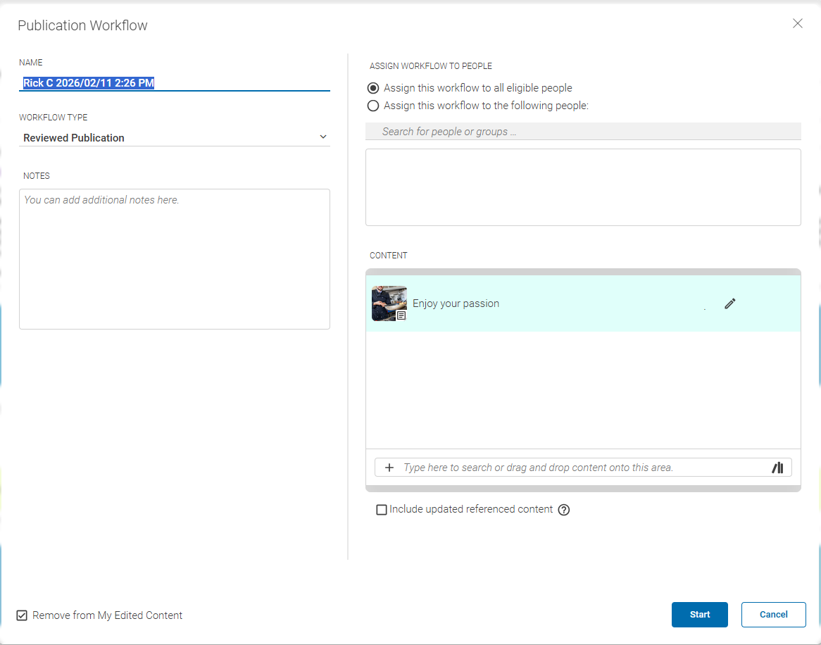 Starting a publication workflow