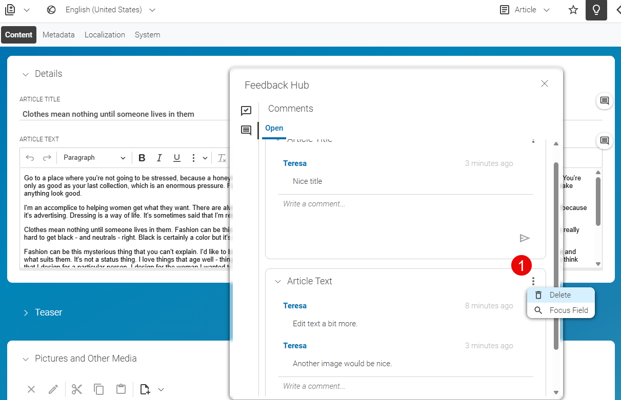Editorial Comments in the Feedback Hub