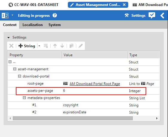 Configuration of the download portal