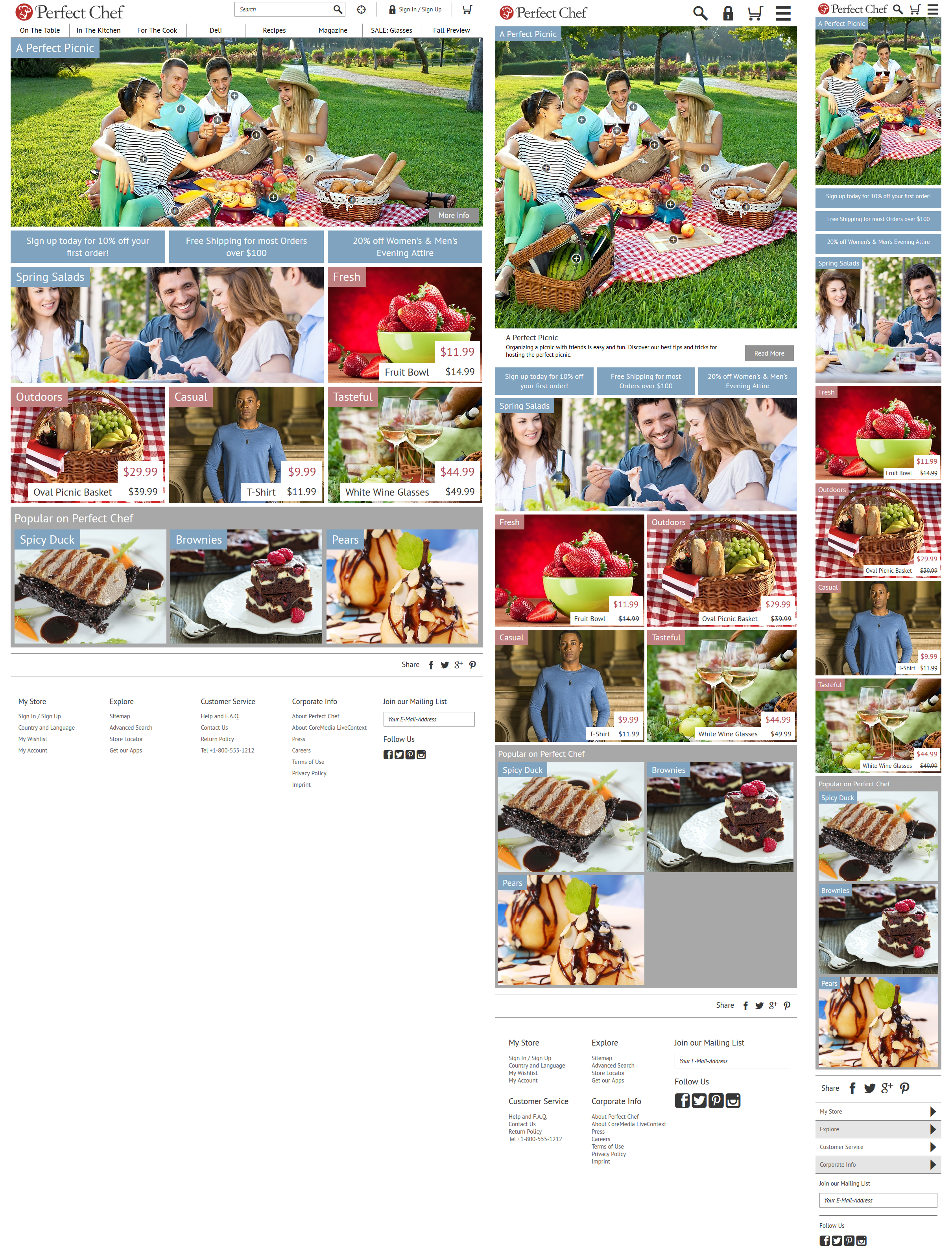 Perfect Chef homepage for different devices: desktop, tablet, mobile