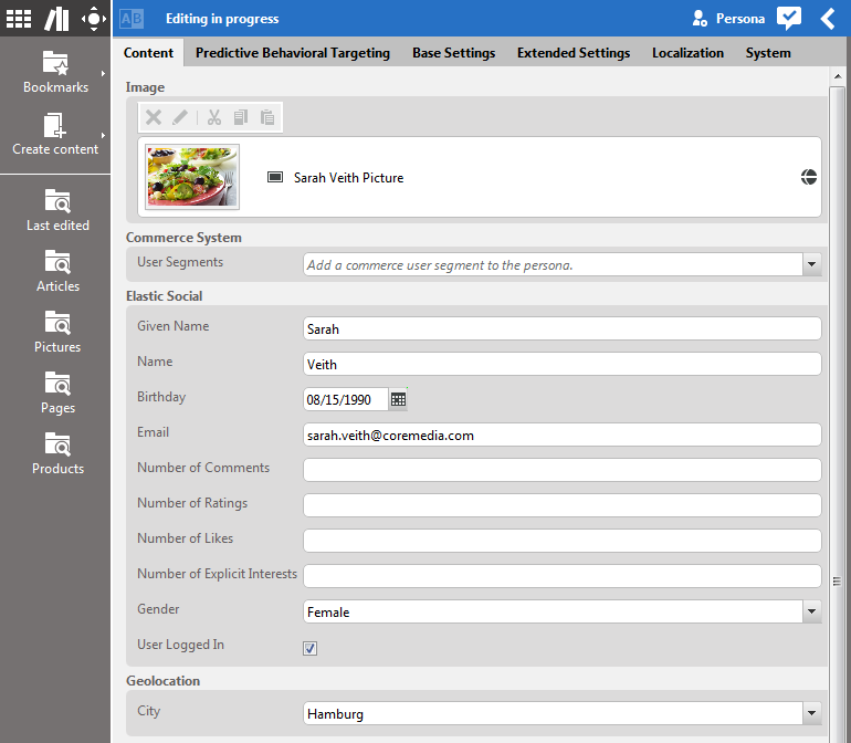 Defining artificial context properties using Personas