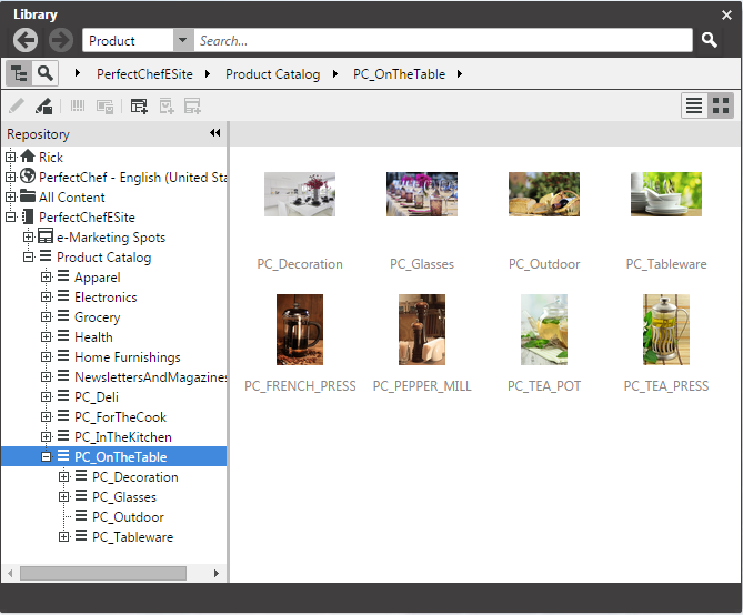 Library with catalog in the tree view