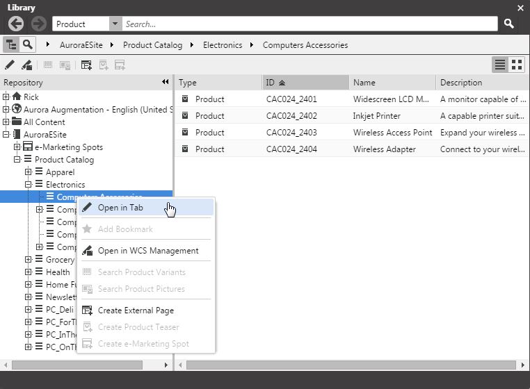 Open Category in tab