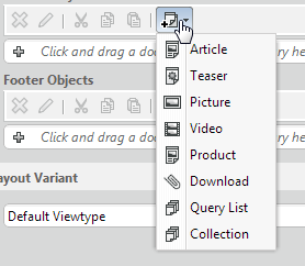 New content dialog menu on a link list toolbar