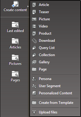 New content menu on the favorites toolbar