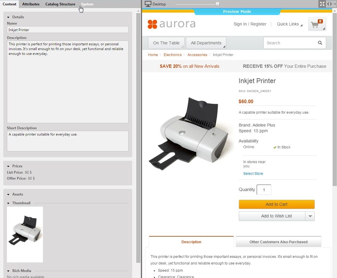 Product in tab preview
