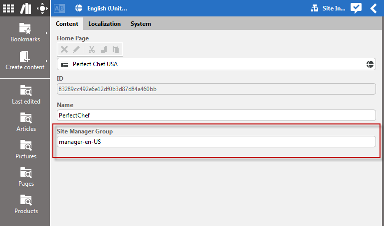 Site Indicator: Setting site manager group