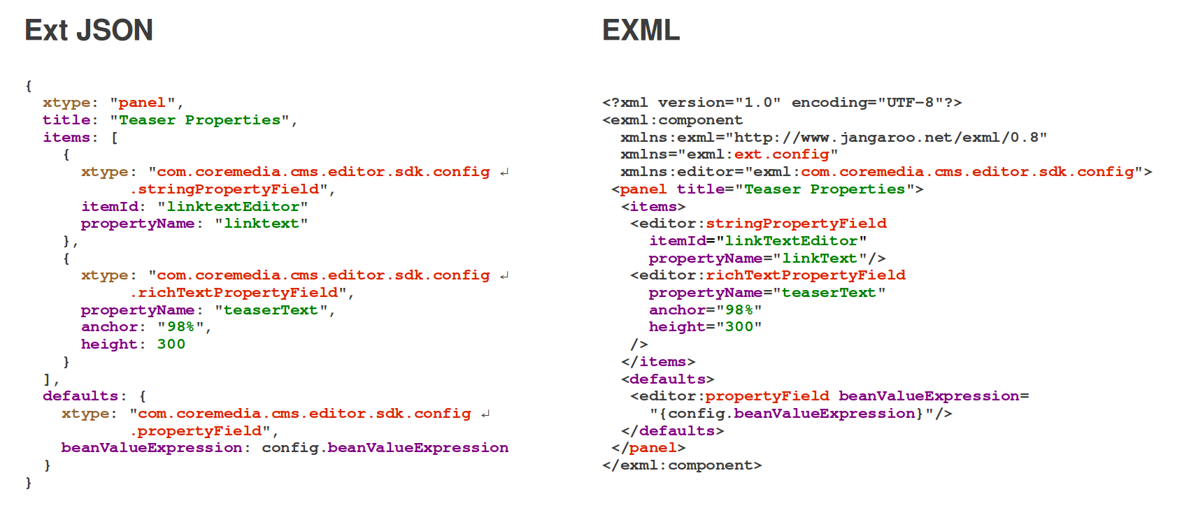 EXML compared to Ext JSON