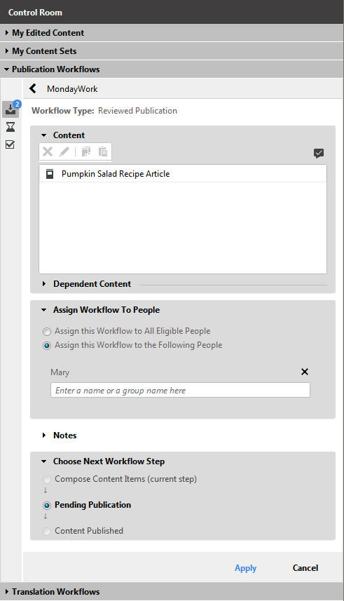 Accepted Compose Task of Reviewed Publication Workflow in the Control Room