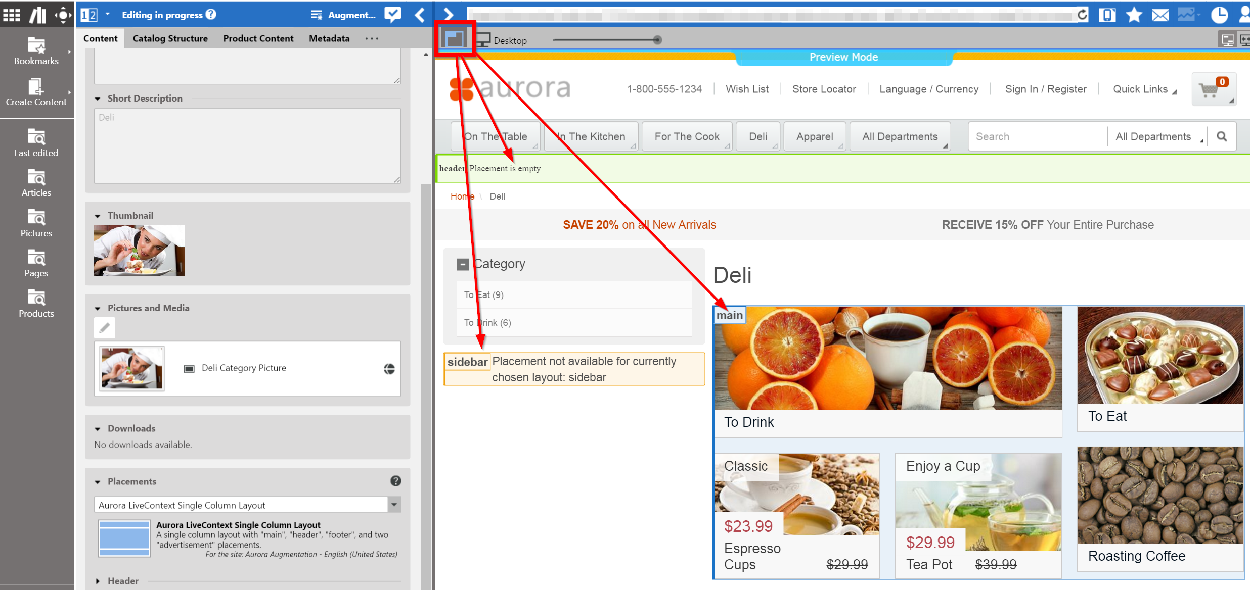 Highlighting of CoreMedia DXP 8 content on shop pages