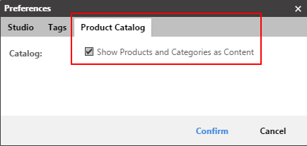 The CoreMedia product catalog preference tab