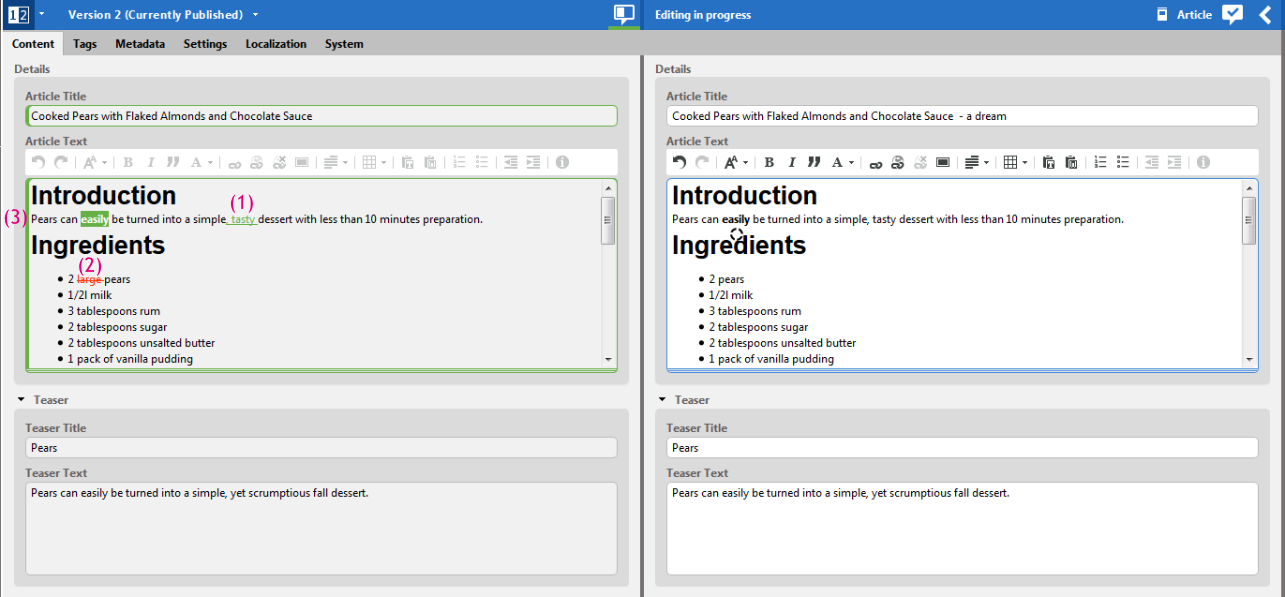 Rich text change highlighting