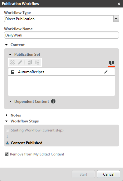 Starting a publication workflow