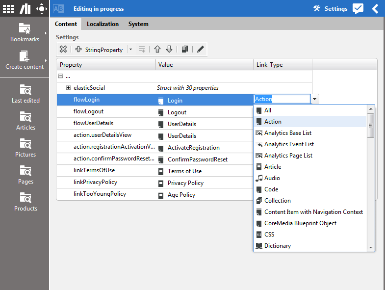 Select content type for Link