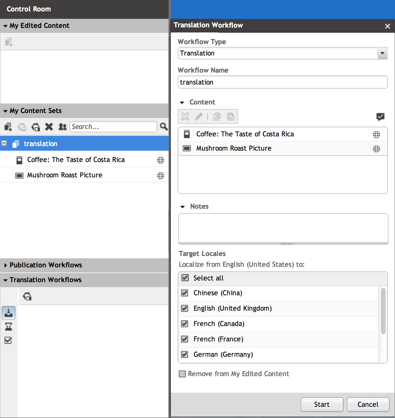 Translation Workflow Window