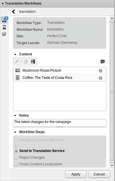 Translation workflow detail panel